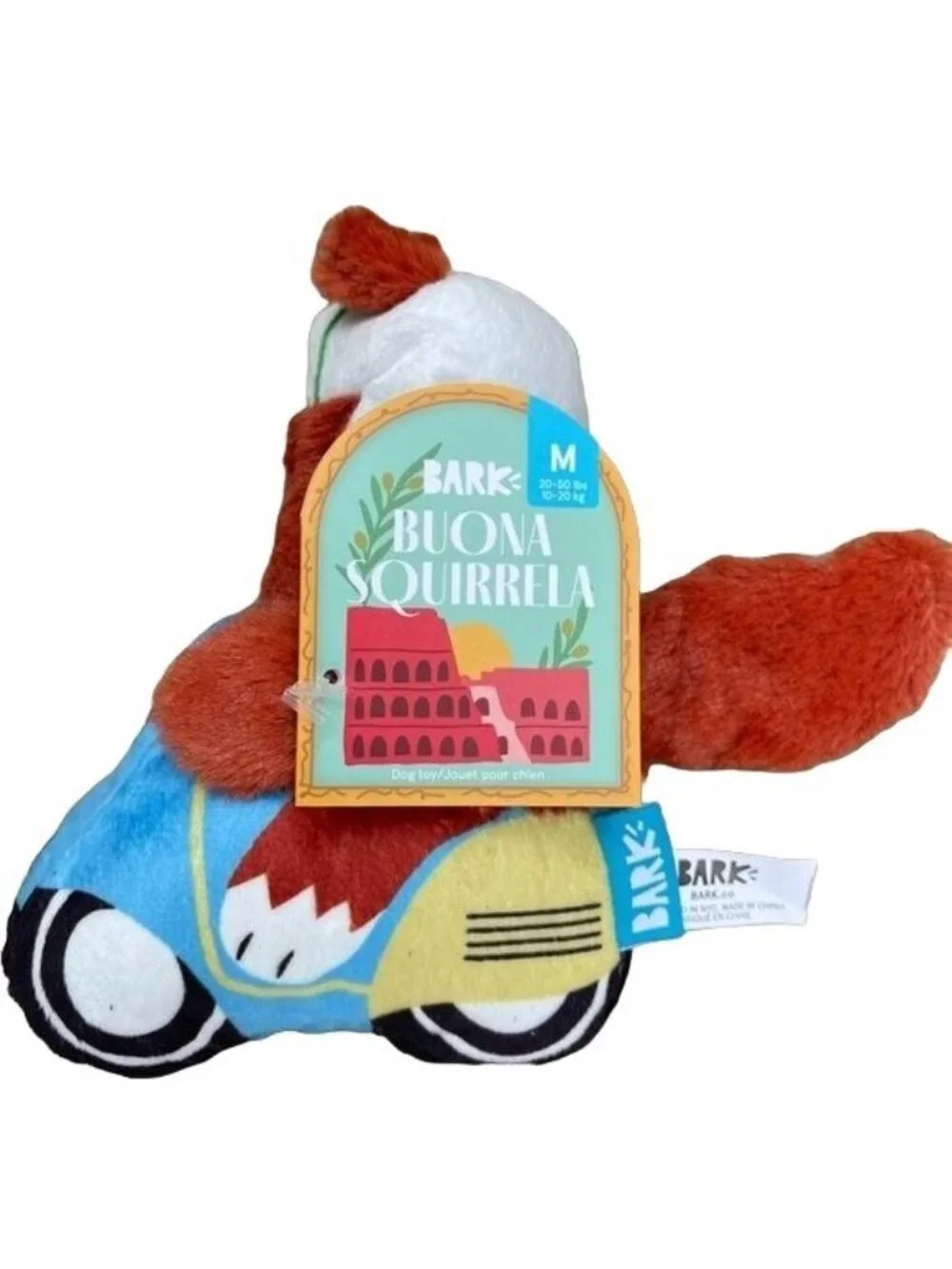 Bark Dog Toy Squirrel on Vespa Crinkle Squeaky Plush Medium Sized Pup Gift New